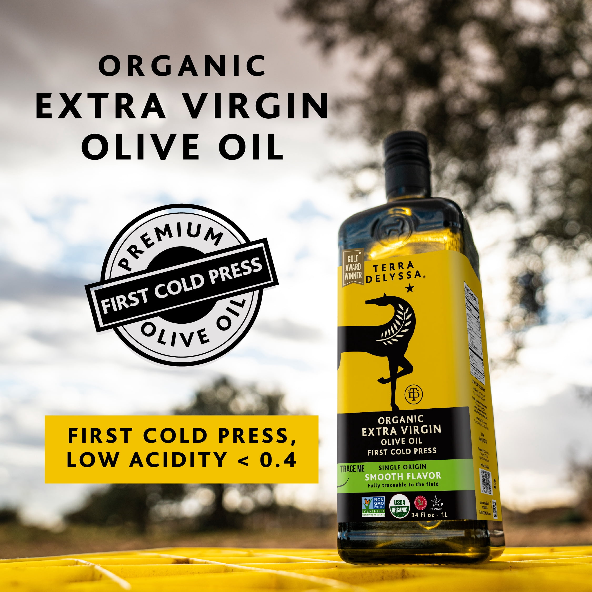 (3 pack) Terra Delyssa Organic Extra Virgin Olive Oil, 34 fl. oz. Glass