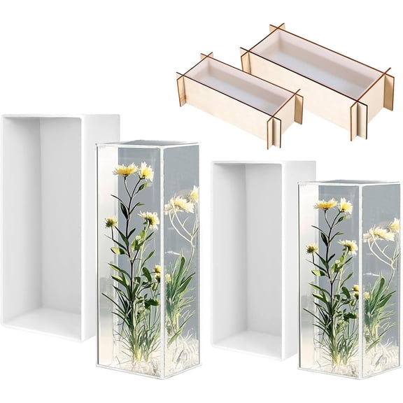 2 Pack Rectangle Silicone Molds for Epoxy Resin Deep Rectangle Epoxy Resin Molds 2 Sizes Large Resin Molds with Wooden Support for DIY Resin Art Crafts Home Office Décor