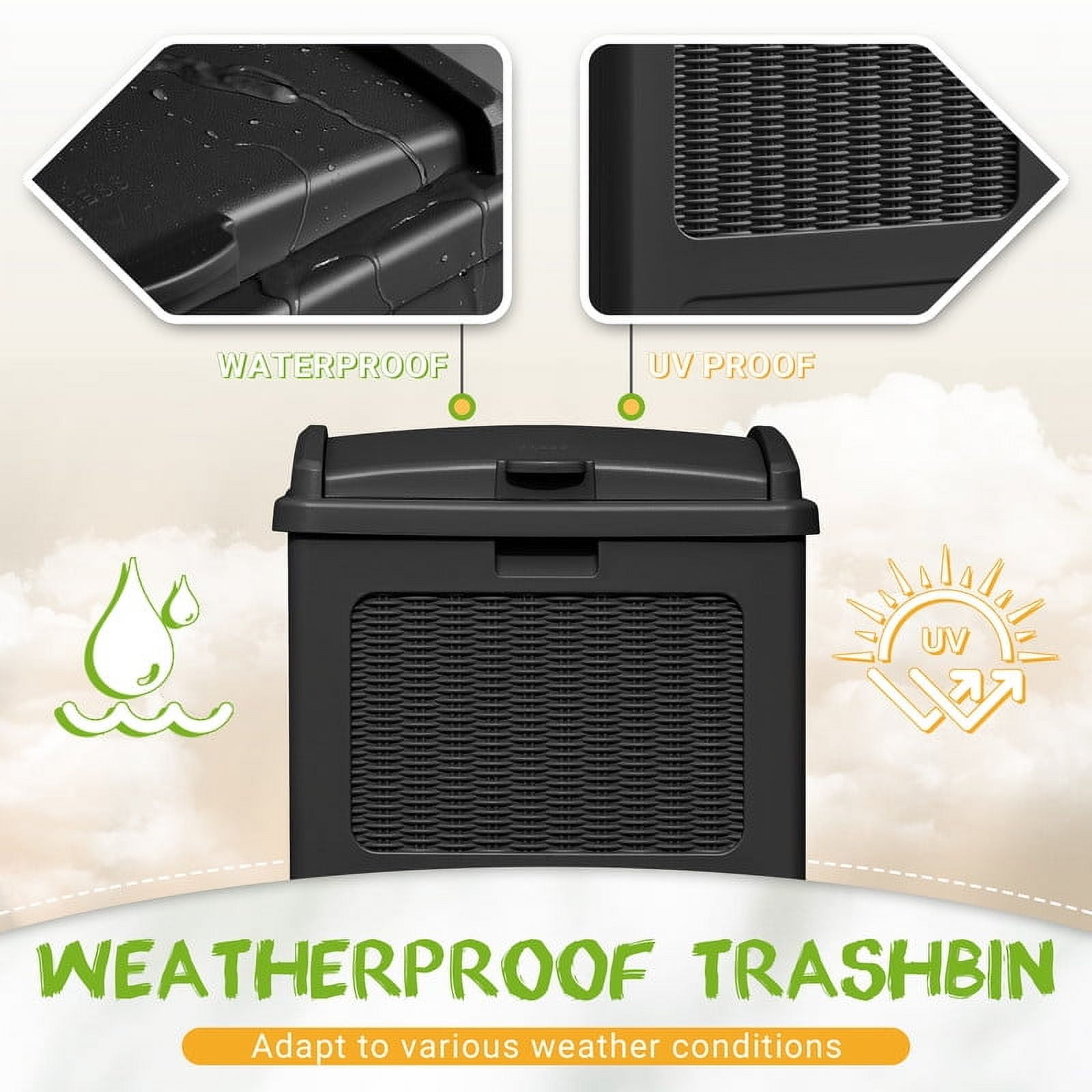 Devoko  All-Weather use Trashbin with Lid, Patio Resin Hideaway Trash Can with Waterproof for Backyard, Black