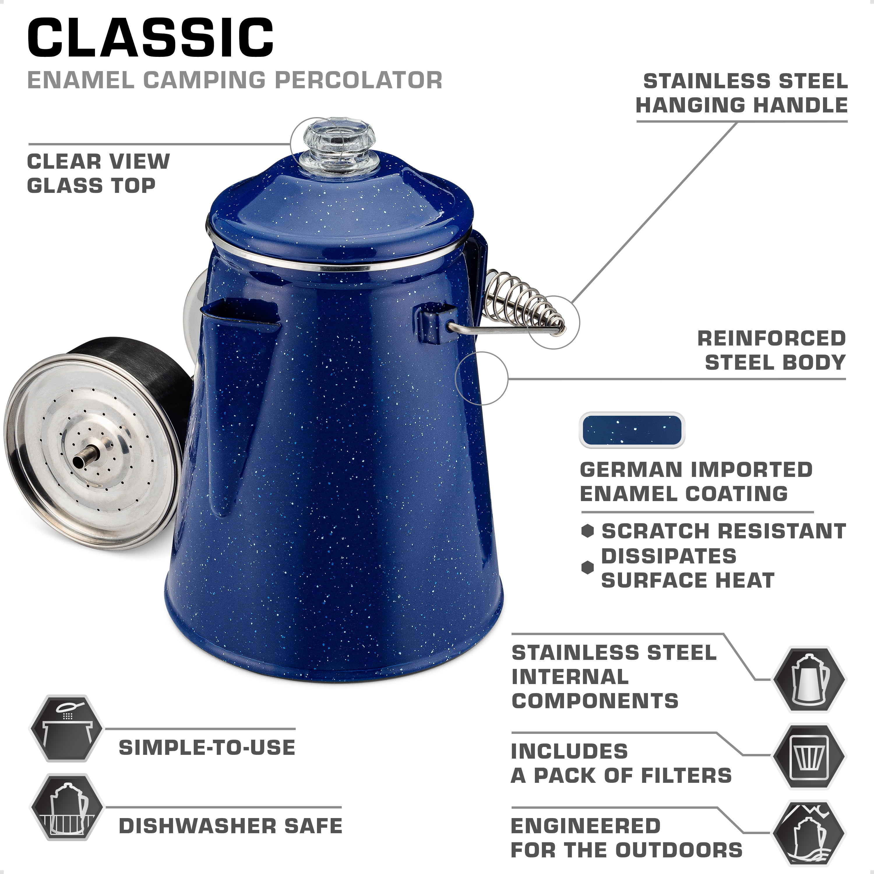 Camping Coffee COLETTI Classic Pot Enamel Mug Set Pot Enamel