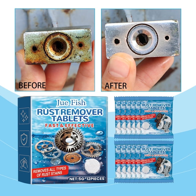 Fiudx Tableta Removedora de Óxido, Fórmula de Acción Rápida, Potente Eliminador de Manchas, Uso En Múltiples Superficies, Limpieza Interior y Exterior, Fácil de Aplicar, Paquete de 12 Tabletas, Tamañ