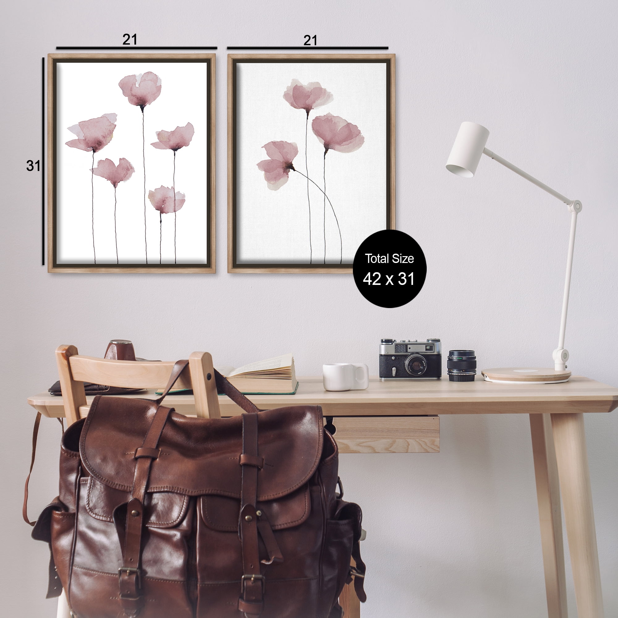 Stupell Industries Poppies Standing Tall Floral & Botanical Painting Brown Floater Framed Canvas Art Print Wall Art, 21 x 31, Set of 2