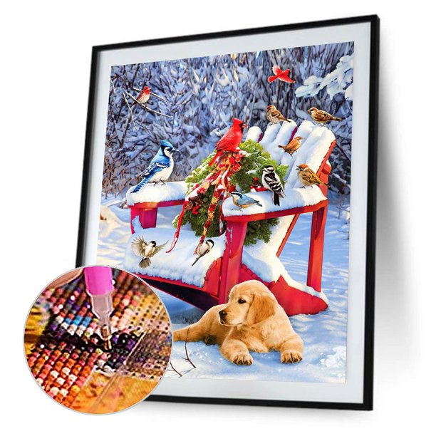 Cuadros Decorativos Bandada de pájaros en el banco Kits de pintura de diamantes Taladro redondo completo 30x40cm (A2347) Ehuebsd embutido en tela