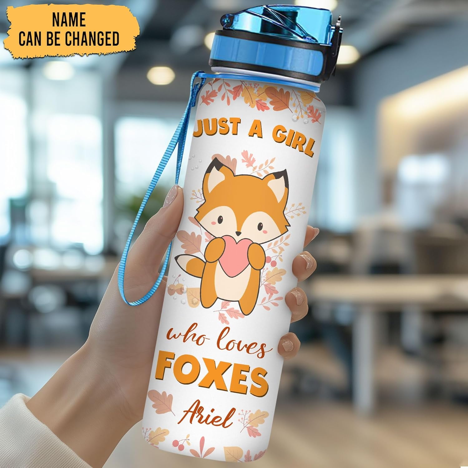 Personalized Fox Lovers 32 Oz 1Liter Motivational Water Bottle, Just A Girl Who Loves Foxes Custom Name Water Bottle With Time Marker, Gifts For Women Girl On Birthday, Mother Day's