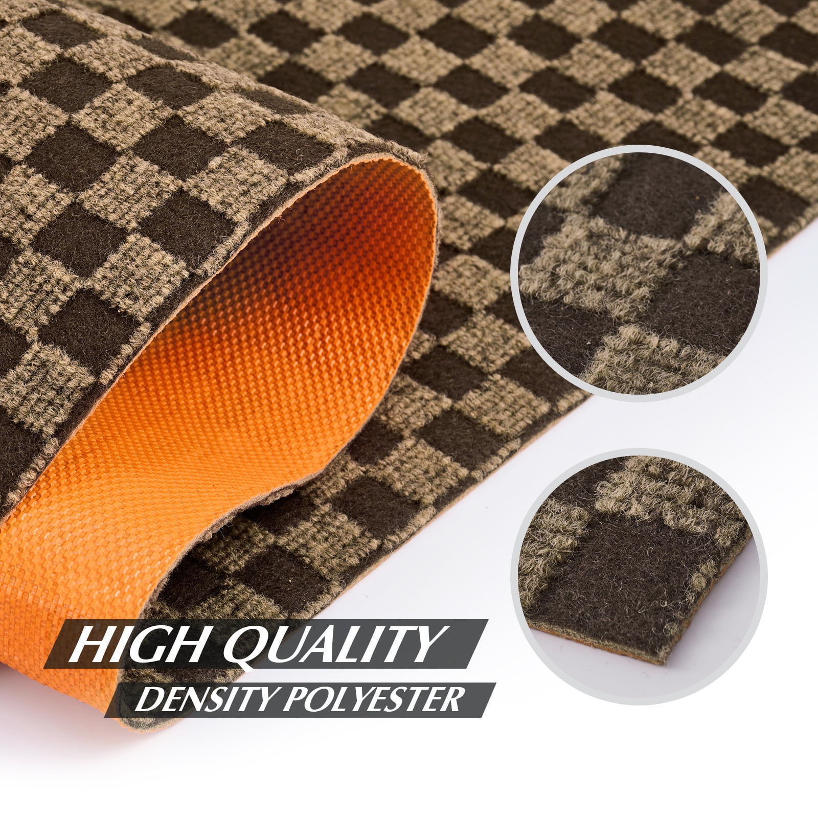 Morefany Runner Rugs Outdoor Indoor Area Rug with Rubber Backing Non Slip Carpet Custom Size Mat for Hallway Entryway Kitchen Garage Laundry checkered Brown 3' x 8'