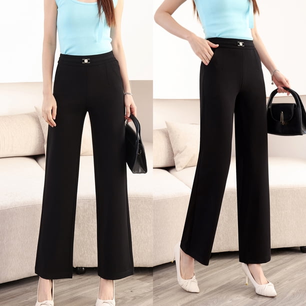 Pantalones Rectos Nuevos de Primavera y Verano para Mujer, Pantalones Sueltos Negros, Pantalones de Pierna Ancha con Cintura Elástica, Pantalones Casuales para Mujer