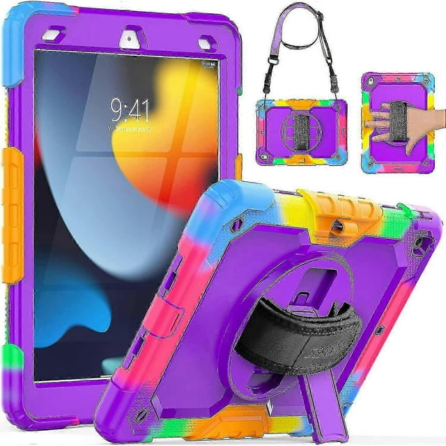 Kids Case For Ipad 9th/8th/7th Generation, Ipad 10.2 Case With Screen Protector, Rotatable Hand Strap/kickstand, Pencil Holder, Shockproof 10.2