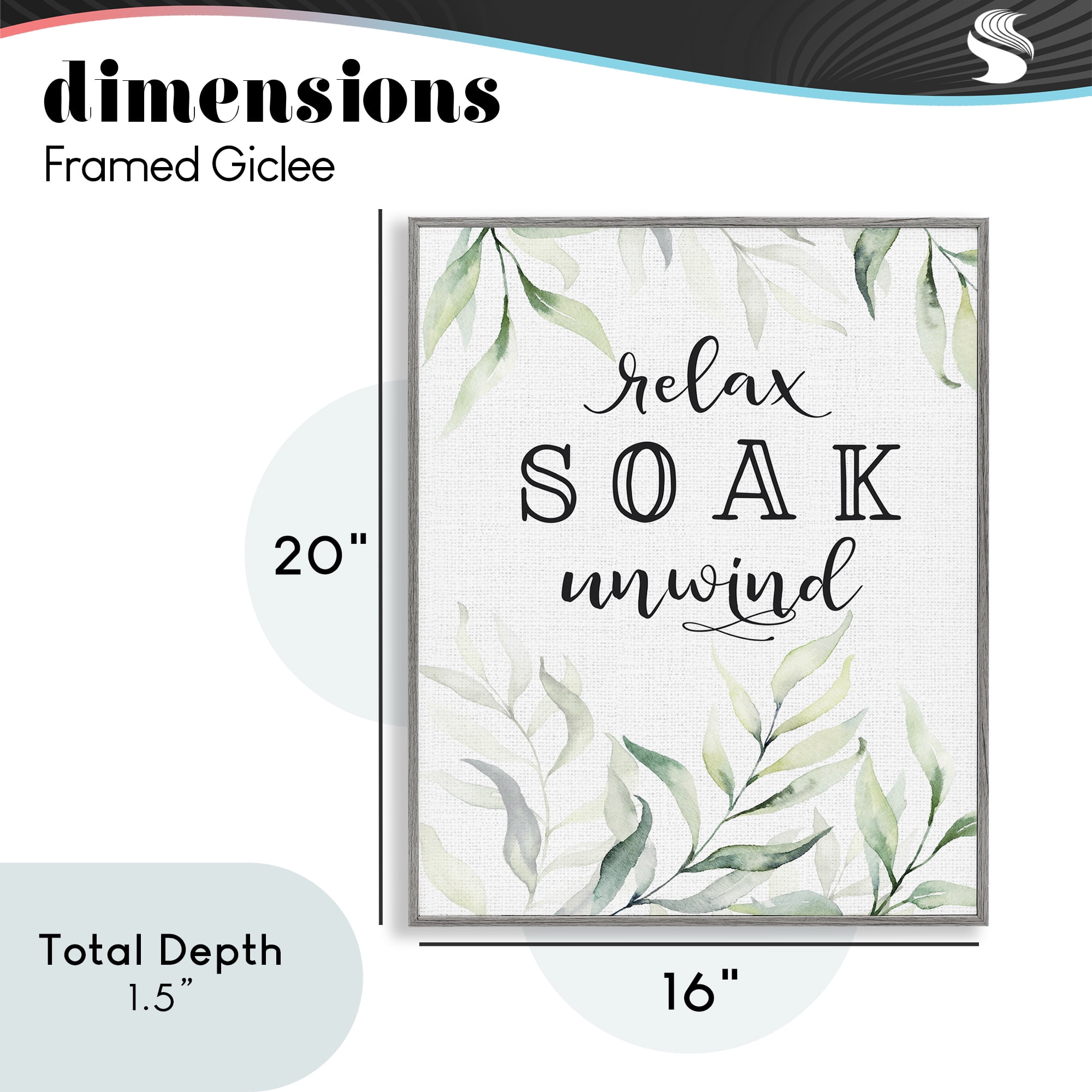 Soak & Unwind with Leaves Gray Framed Giclee Art, design by Lettered and Lined