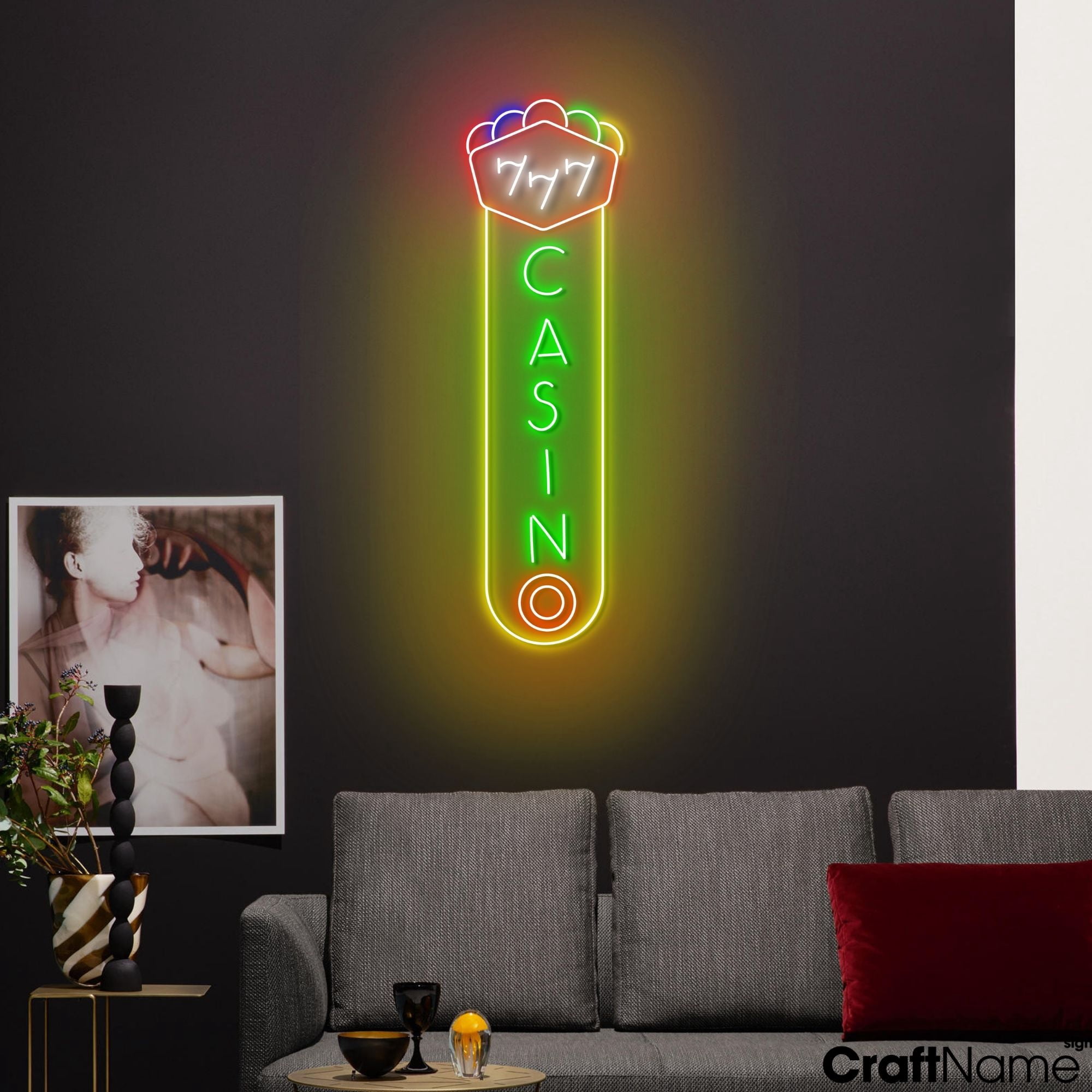 Craftnamesign Casino Neon Signboard, Open Led Light For Casino Wall Art, Casino Bar Lounge Sign