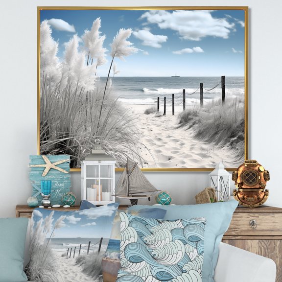 Designart "Dreams Path Beach Seascape II" Nautical & Beach Floater Framed Canvas Print
