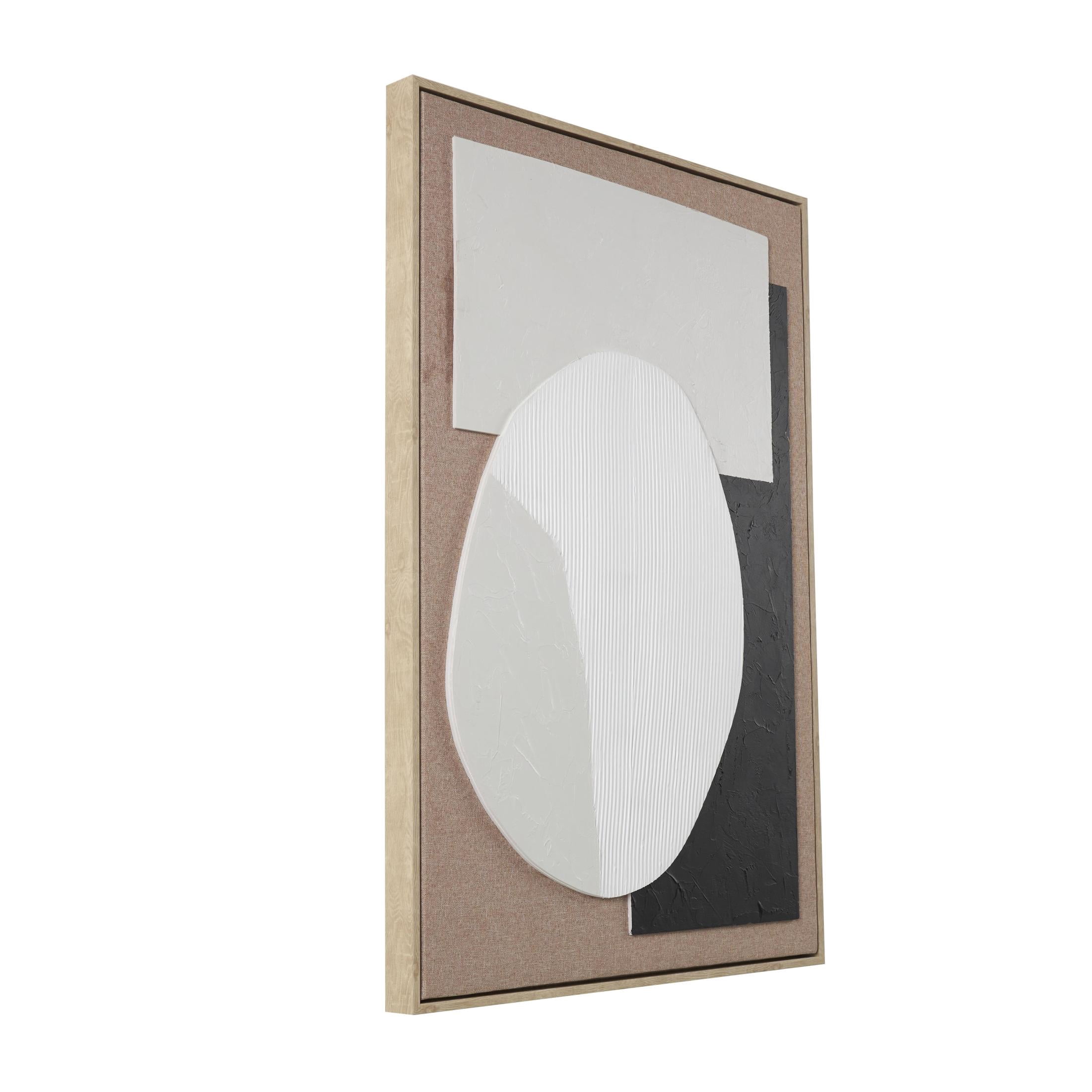 25" x 37" Textured Geometric Framed Wall Art with Abstract Black and White Shapes and Fabric Backing, by DecMode