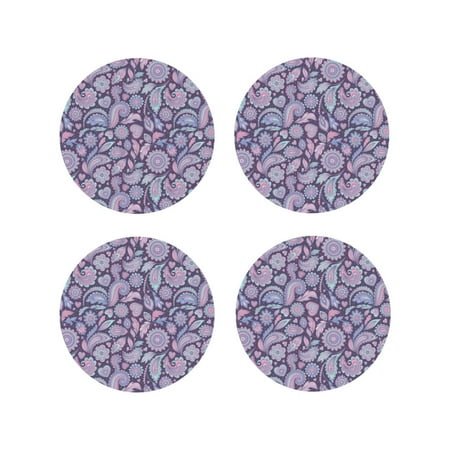 

Drink Coasters Set of 4 Paisley Print No.J91 Leather Coasters for Coffee Table Protector Heat Resistant Cute Coasters for Home Decor Housewarming Gifts Bar Kitchen 4 Inch Round Shape