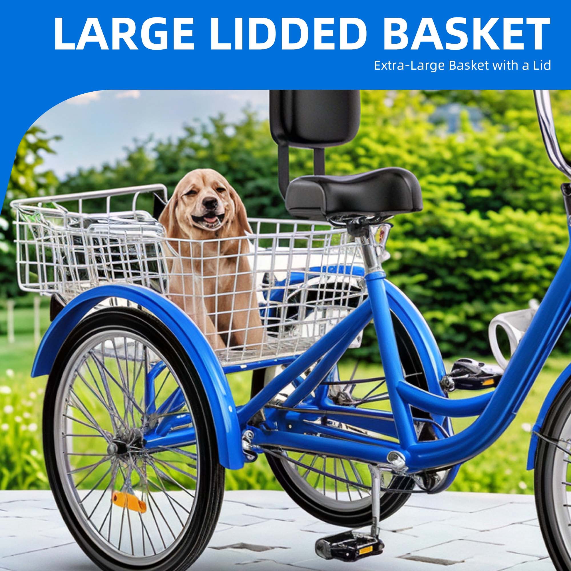 Uforic Sturdy Tricycle Three Wheel Bike Outdoor Adult Blue (One Piece)