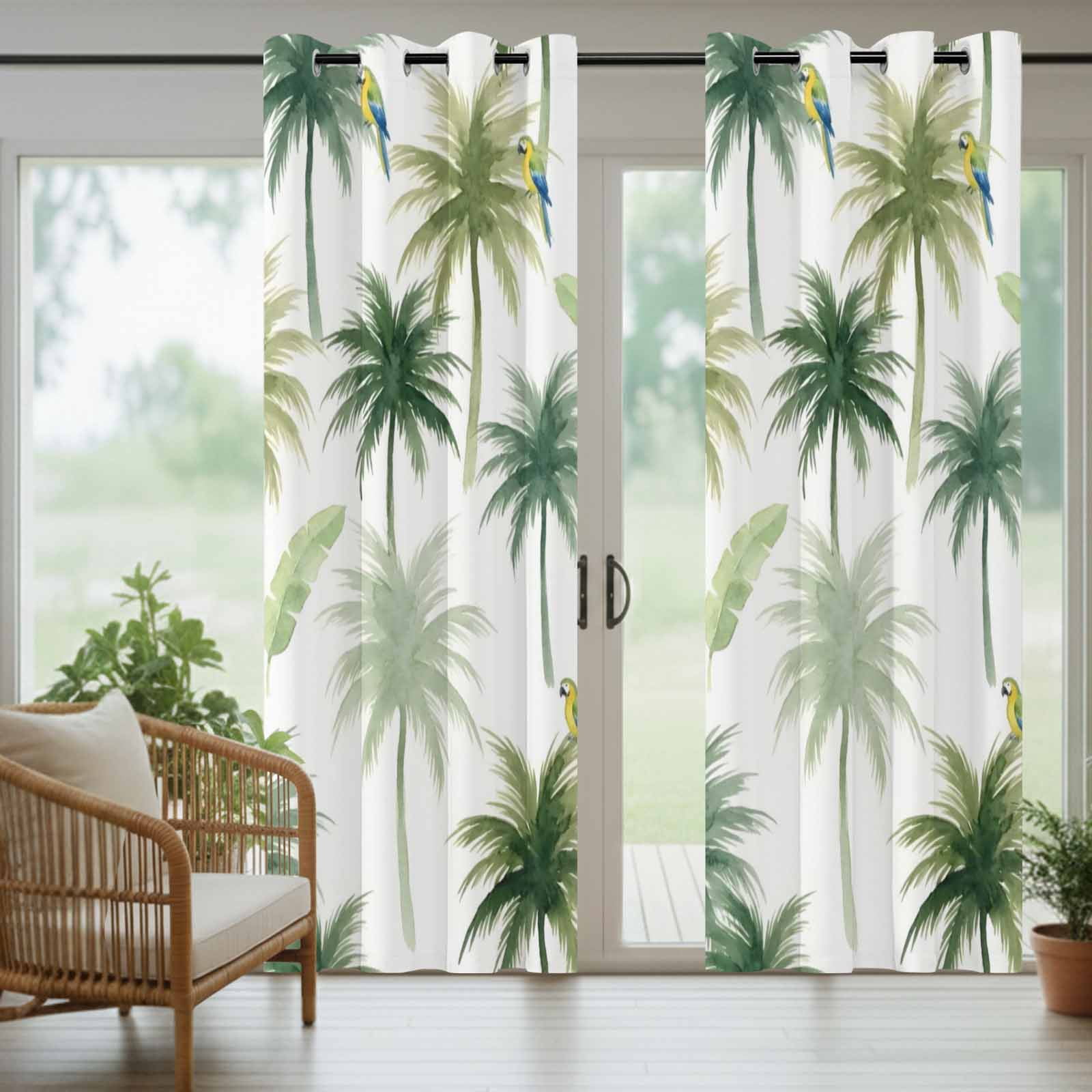 Summer Palm Tree Parrot Outdoor Curtains for Patio, Tropical Green Leaf Bird Sunshade Privacy Drapes Grommet Waterproof Outside Curtains for Porch/Cabana/Balcony 54"x 108", 2 Panel