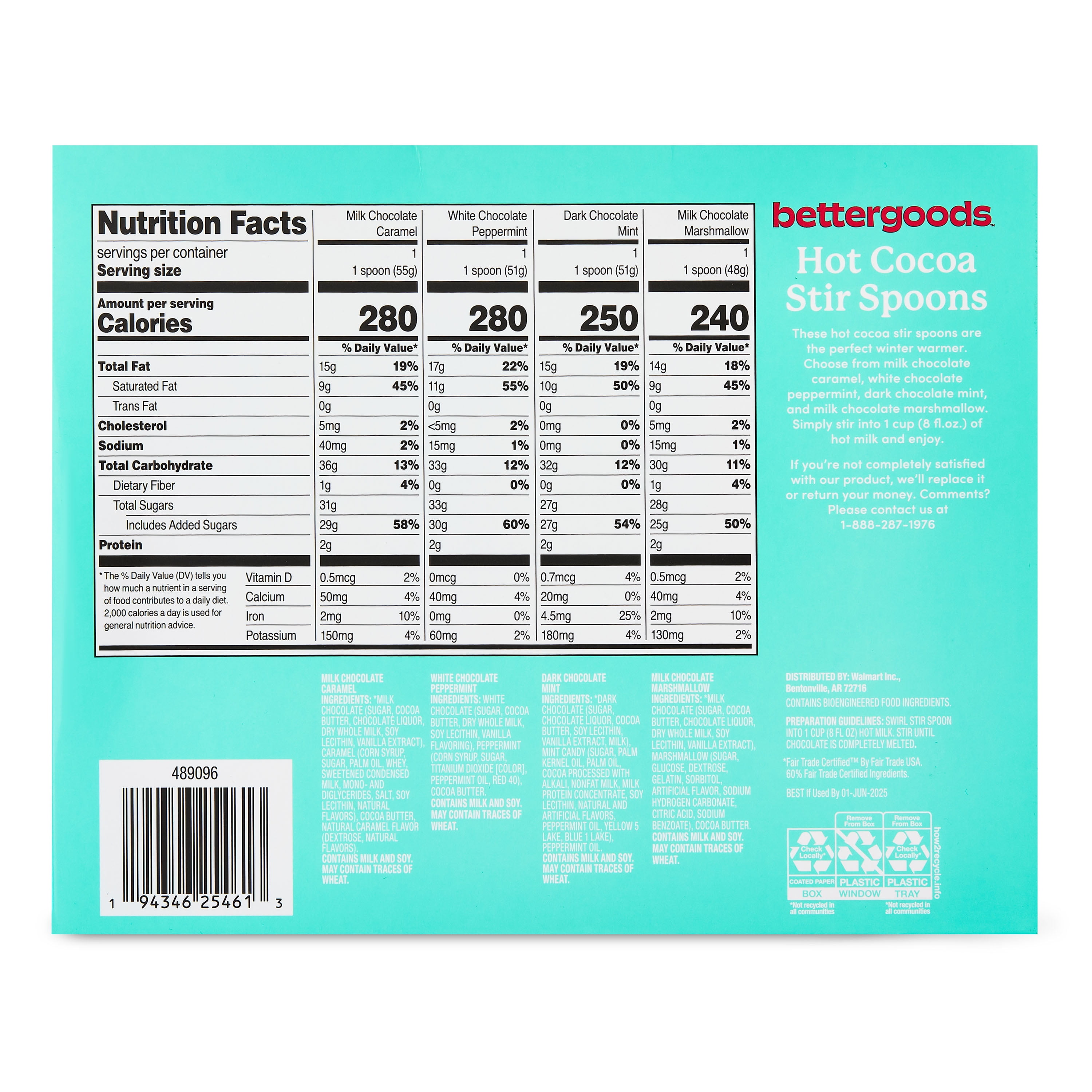 (3 pack) bettergoods Fair Trade Hot Cocoa Stir Spoons, 7 oz, 4 Count