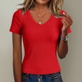 thumbnail image 5 of TODOZO Womens Short Sleeve T-Shirt Short Sleeve Shirt Comfy Pullover Blouse Going Out Tops Cute Gym Workout Clothes V Neck T-Shirts Ribbed T-Shirt Undershirts Fitted Stretchy Tee Tops Red 2XL, 5 of 7