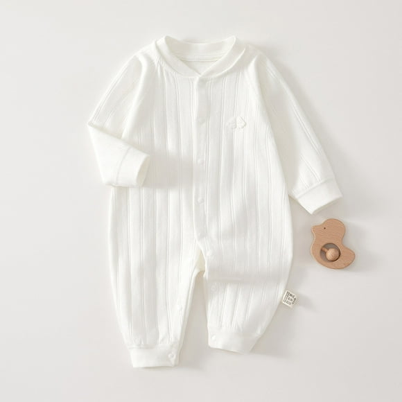 Amzcrzy Baby Romper 0-2 Years Unisex Long Sleeve Baby Girl Clothes Round Neck Button Baby Boy Onesies Solid Color Ribbed Newborn Infant Summer Romper