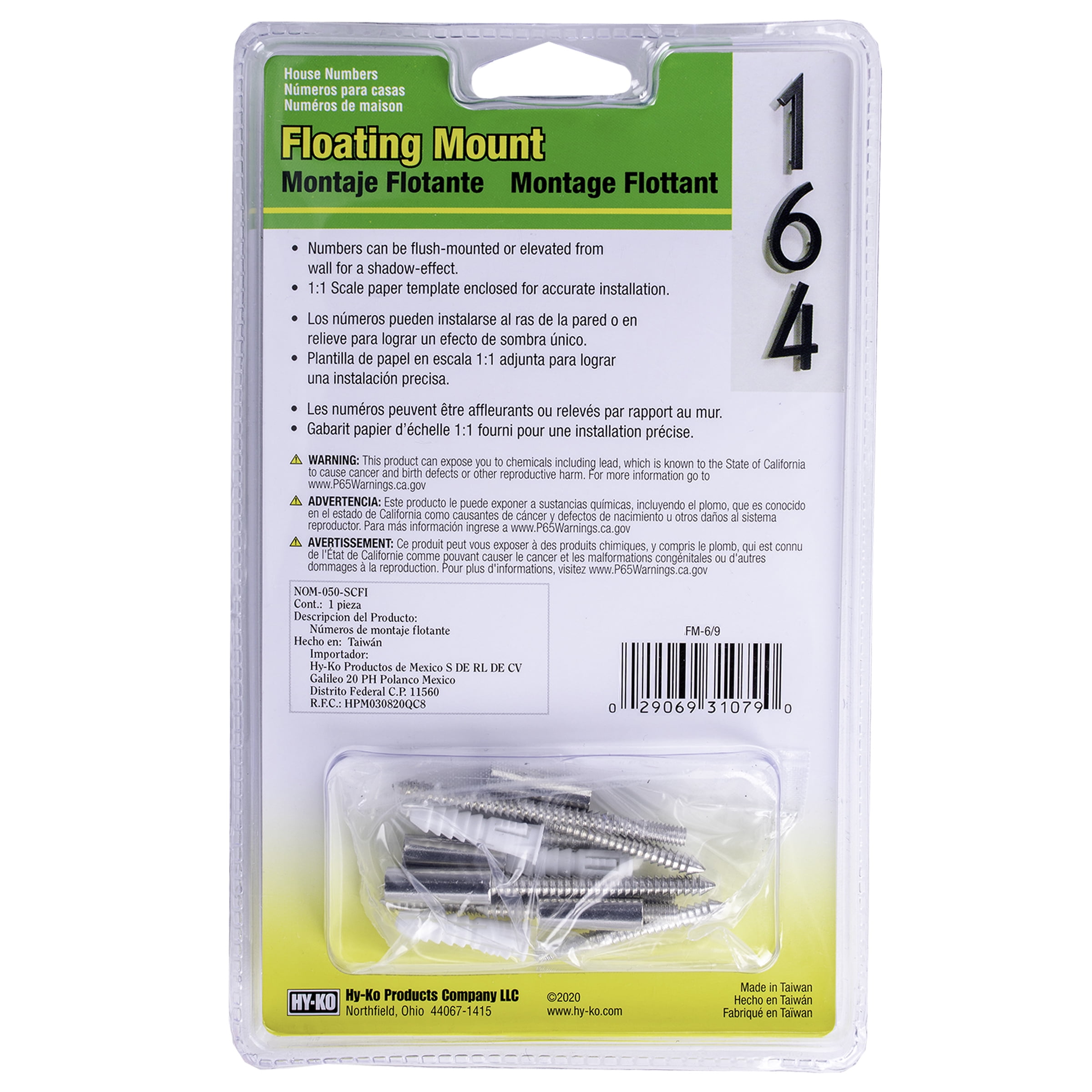 (3 pack) HY-KO 6" Black Floating Mount House Number 9