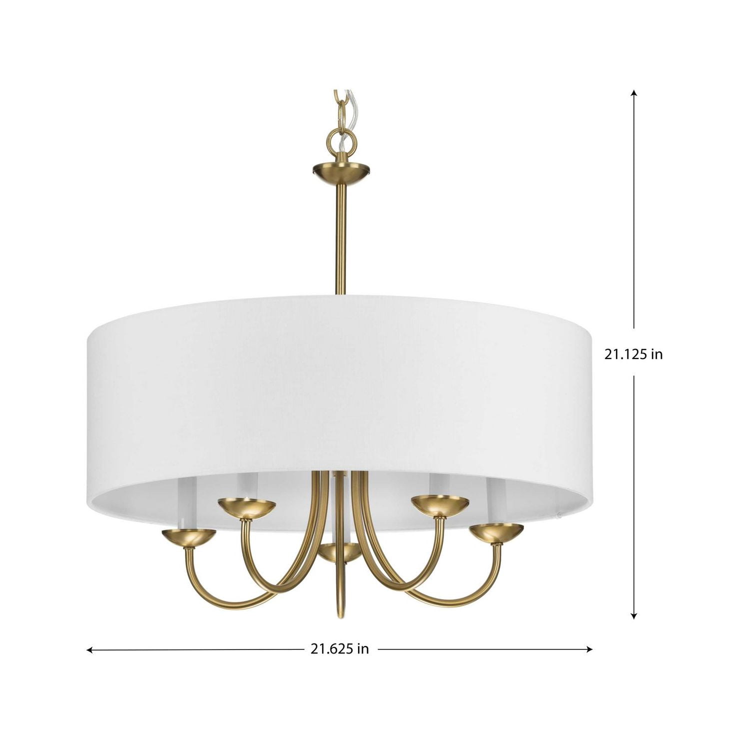 Drum ShadeCollection Five-Light Brushed Bronze White Fabric Shade New Traditional Chandelier Light
