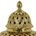 thumbnail image 2 of Benjara Deni 18" Temple Jar- Pierced- Carved Lattice Design- Lid- Gold, 2 of 6