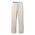 thumbnail image 5 of Men Striped Gingham Pants 2025 2026 Pajama Lounge Boxer Pants Cute PJ Bottoms with Drawstring Casual Wide Leg Trousers with Pockets (15-Beige, 3X-Large), 5 of 6