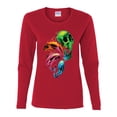 thumbnail image 2 of Trippy Neon Melting Skulls Womens Graphic Long Sleeve T-Shirt, Red, Medium, 2 of 3