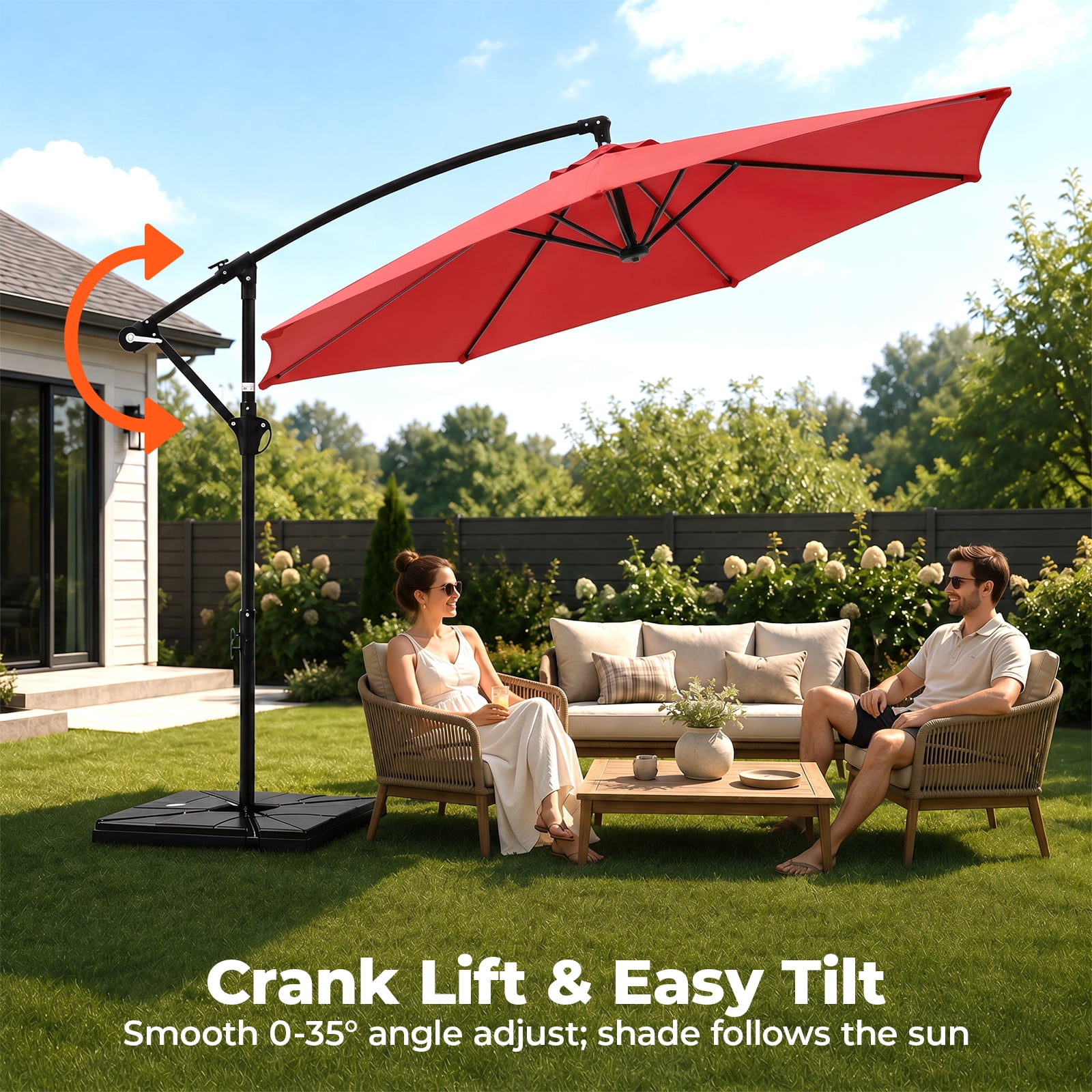 Alvantor 9.8ft Offset Patio Umbrella Hanging Cantilever Beach Umbrella Outdoor Sun Shade with Easy Tilt, UPF50+ Protection, 8 Ribs, for Backyard, Patio, Pool