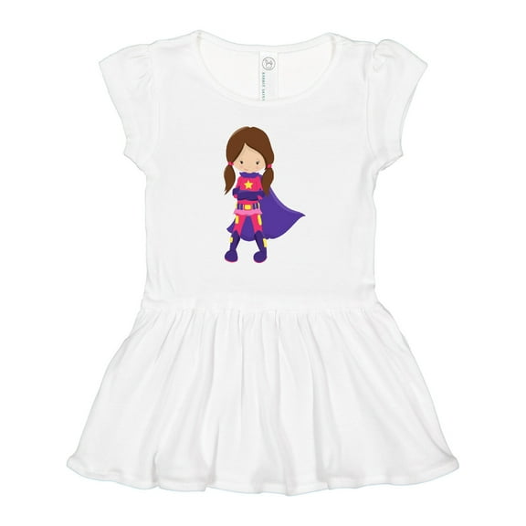 Inktastic Superhero Girl, Brown Hair, Cute Girl, Purple Cape Girls Toddler Dress