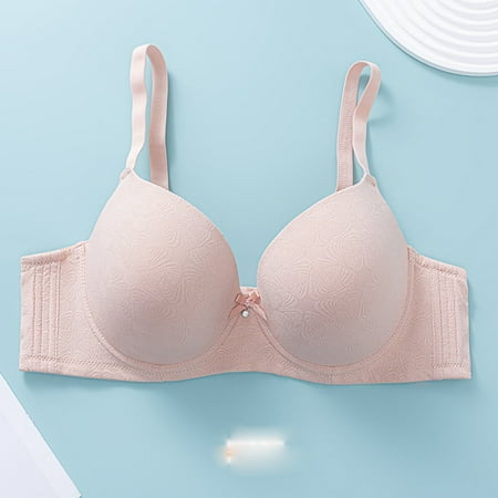 Plus Size Bralettes for Women Push Up T-Shirt Bra Embroidered Glossy Comfortable Breathable Bra Underwear Beige 48