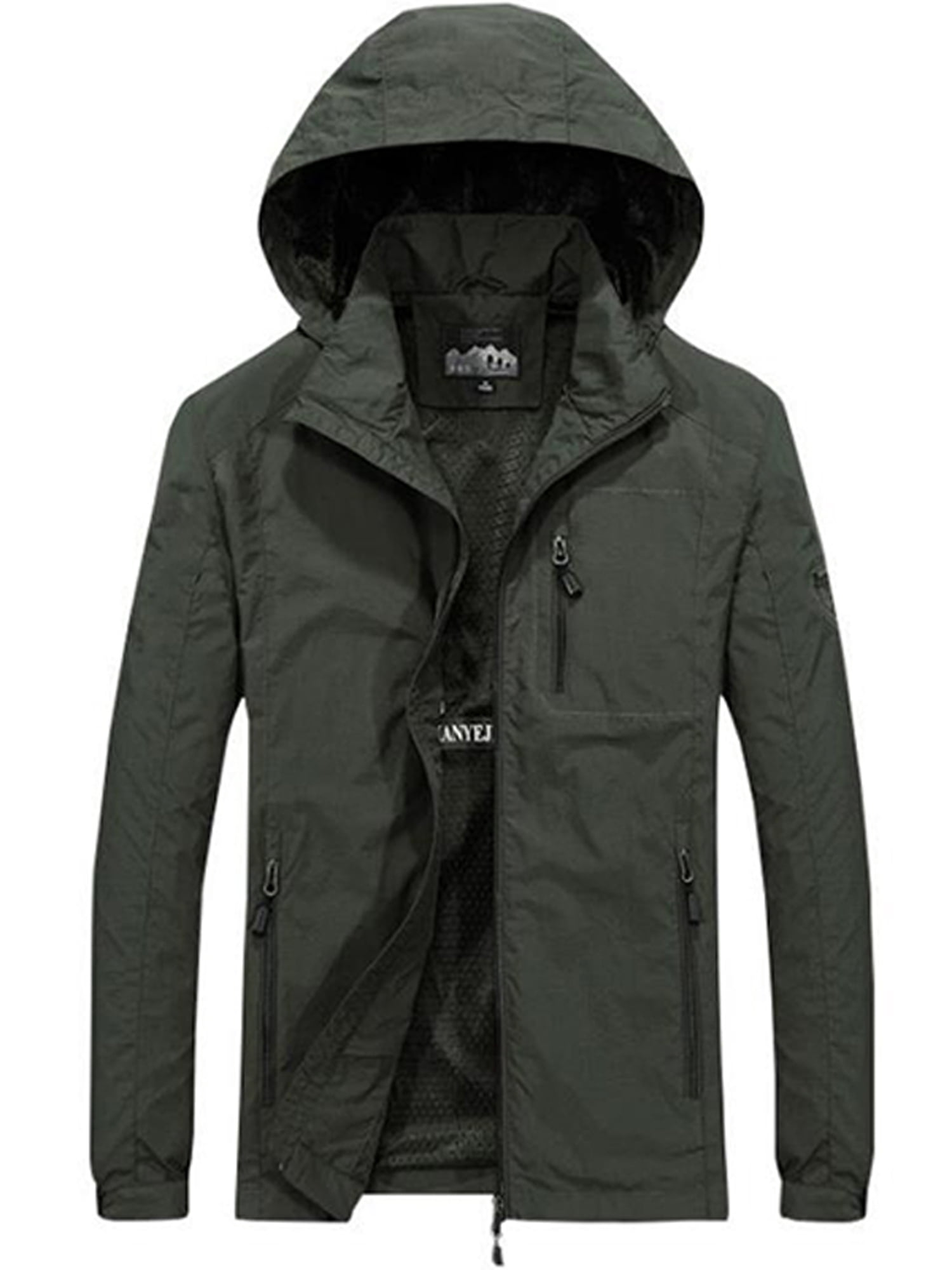 Mens Windproof Waterproof Jacket Outdoor Hiking Hooded Rain Mac Coat Zip Outwear 