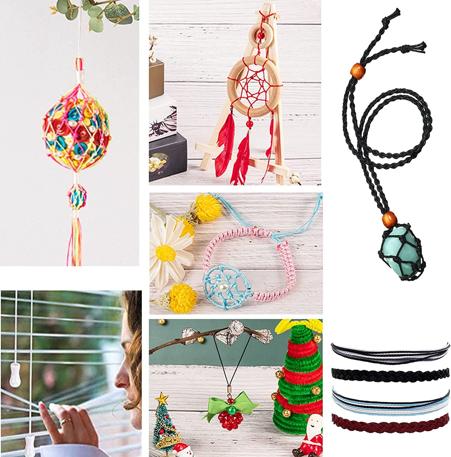 600 Yards 0.8mm Nylon Beading String Bracelet String Chinese Knotting Cord Kumihimo Macrame Cord Lift Shade Cord Trim for Macrame Friendship Bracelets Christmas Ornament 6 Color Mixed Color 1set