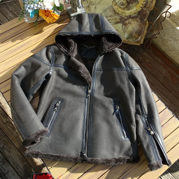New Arrival 2024 Men's Winter Fashion Coat Genuine Sheepskin Shearling Thick Wool Liner with a Hood Jacket for Male Brown Oversized,46,Brown