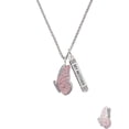 thumbnail image 2 of Delight Jewelry Silvertone Large Translucent Pink Flying Butterfly Silvertone Always My Mother Bar Charm Necklace, 23", 2 of 4