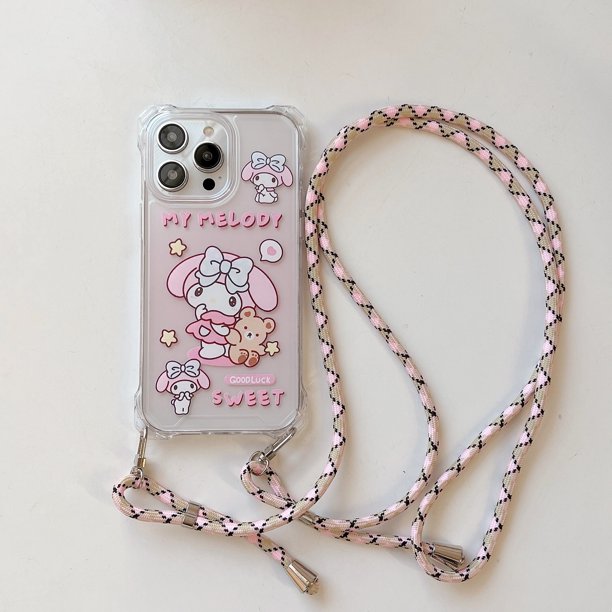 Funda de teléfono de silicona a prueba de caídas con correa de collar de gatito Sanrio de dibujos animados para iphone 11, 12, 13 Pro Max, 14 Plus Fivean unisex