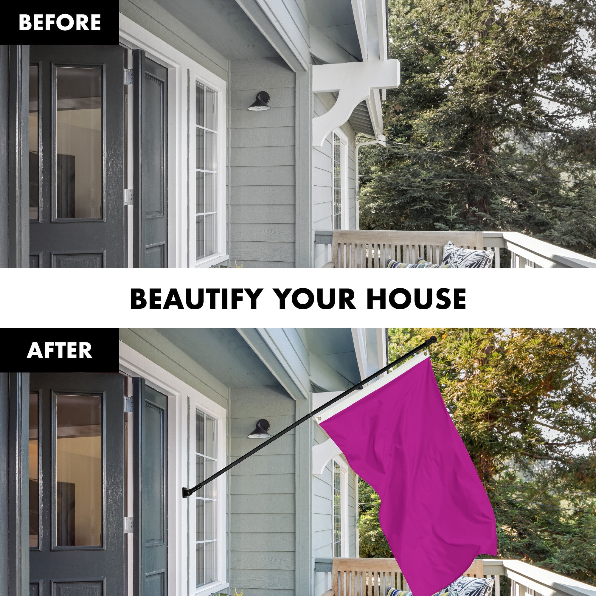 G128 Combo Pack: 5 Ft Tangle Free Aluminum Spinning Flagpole (Black) & Solid Pink Color Flag 2.5x4 Ft, LiteWeave Pro Series Printed 150D Polyester | Pole with Flag Included