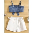 thumbnail image 3 of Mevireiy 2 Pcs Toddler Girls Summer Outfit Spaghetti Strap Bow Denim Camisole Irregular Skirt Shorts, 3 of 7