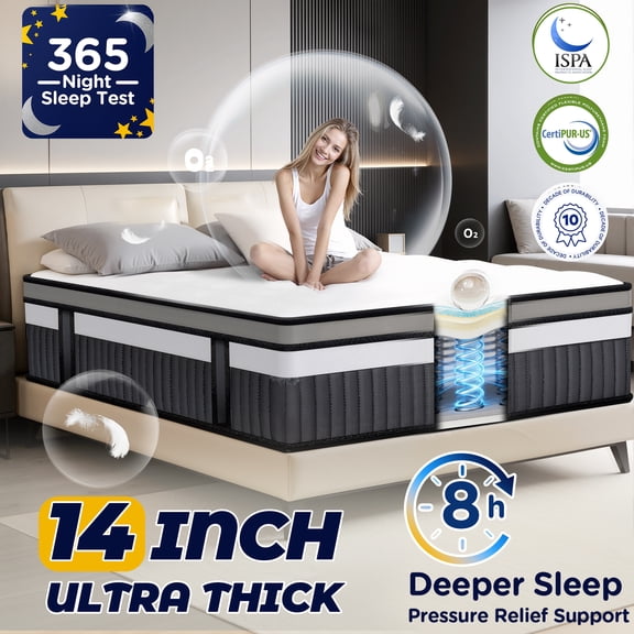 King Size Mattress 14 Inch Hybrid Mattress in a Box, King Mattress with Cooling Memory Foam & Pocket Coils, Medium Firm, Motion Isolation & Pressure Relief, CertiPUR-US Certified