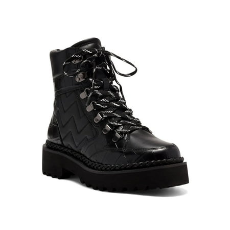 

Vince Camuto Medjey Black Lace Up Toe Combat Moto Chic Bootie Fashion Boot (Black 8.5)