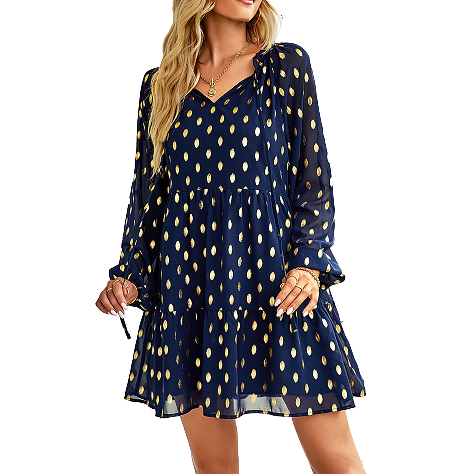 Womens Dot Chiffon Dress Fashionable Casual Waist Slim Fit Long Sleeve Polka Dot Dress for Spring Autumn Dark Blue XL - Walmart.ca Womens Dot Chiffon Dress Fashionable Casual Waist Slim Fit Long Sleeve Polka Dot Dress for Spring Autumn Dark Blue XL - Walmart.ca