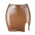 thumbnail image 5 of JNGSA Womens Holiday Skirt, Womens Bodycon A-Line Mini Short Skirt Pu Leather High Waist Side Split Skirts, 5 of 7