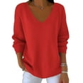 thumbnail image 4 of VgaVtl V-Neck Womens T Shirt Long Sleeve Tops Women Basic Casual Solid Color Loose Everyday Red Shirts,3XL, 4 of 7