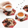 thumbnail image 3 of KLL Drink Coasters Set Hexagon of 4,PU Leather Absorbent Coasters Set Decorative Coffee Cup Coasters Housewarming Gift for Home Decor-Vintage Red Flower Chihuahua, 3 of 5
