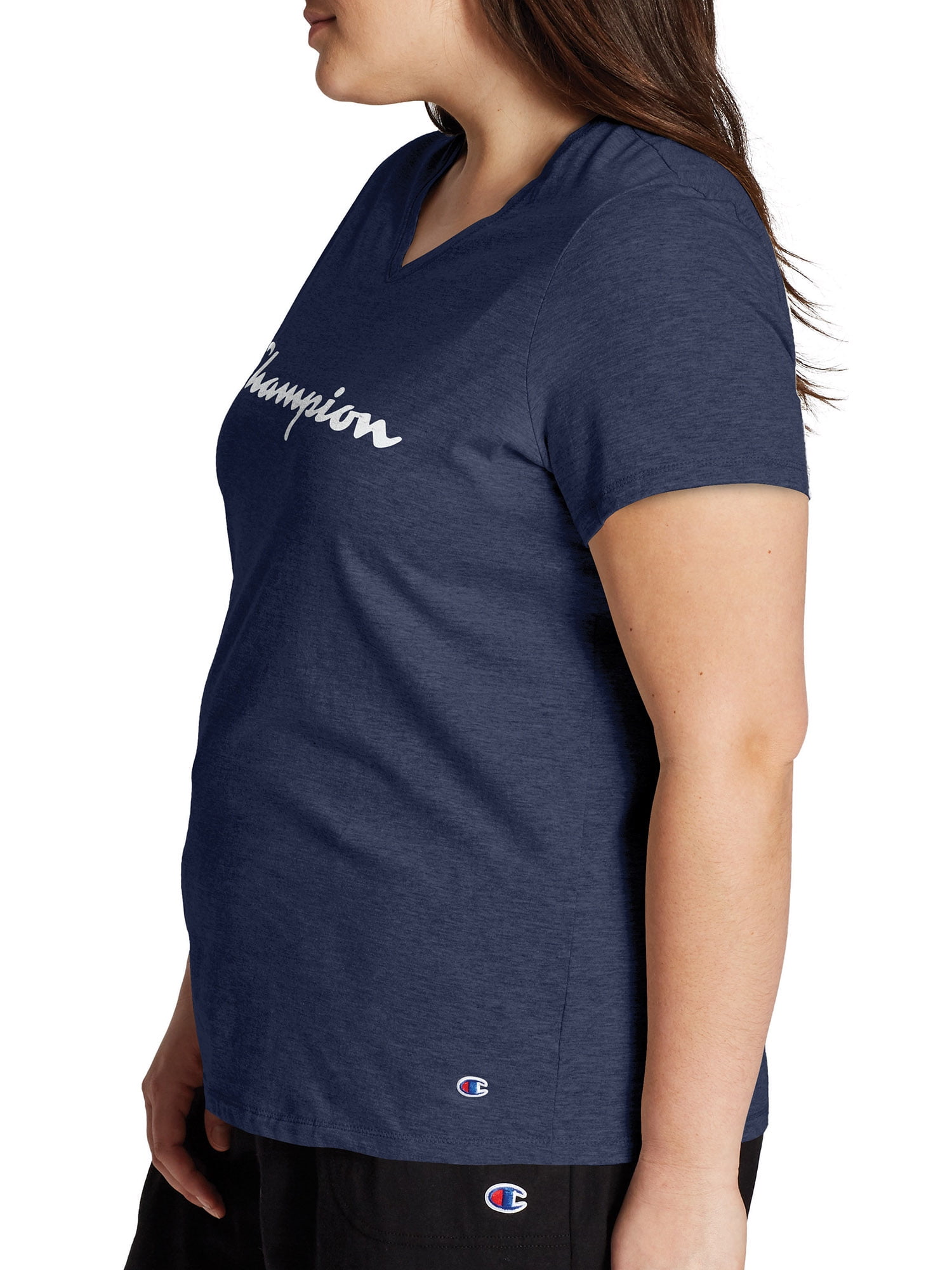 Champion Women's Plus Size Logo Graphic Short Sleeve V-Neck T-Shirt -  Walmart.com