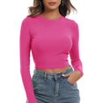thumbnail image 2 of Zshosam Womens Long Sleeve Shirts Slim Fit Crew Neck Going Out Tops Basic Tees Trendy Fashion Fall Outfits 2024(Hot Pink,XL), 2 of 9