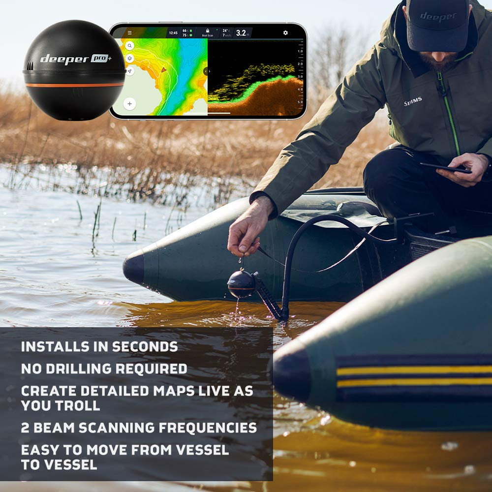 Deeper PRO+ Smart Sonar Castable and Portable WiFi Fish Finder with Gps for  Kayaks and Boats on Shore Ice Fishing Fish Finder…