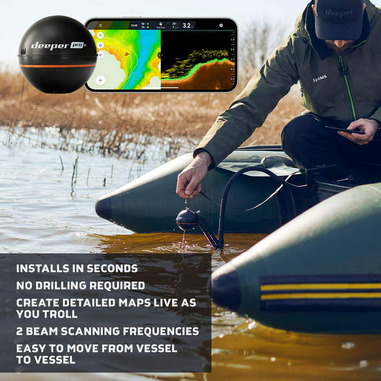 Deeper PRO+ Smart Sonar Castable and Portable WiFi Fish Finder with Gps for  Kayaks and Boats on Shore Ice Fishing Fish Finder… 