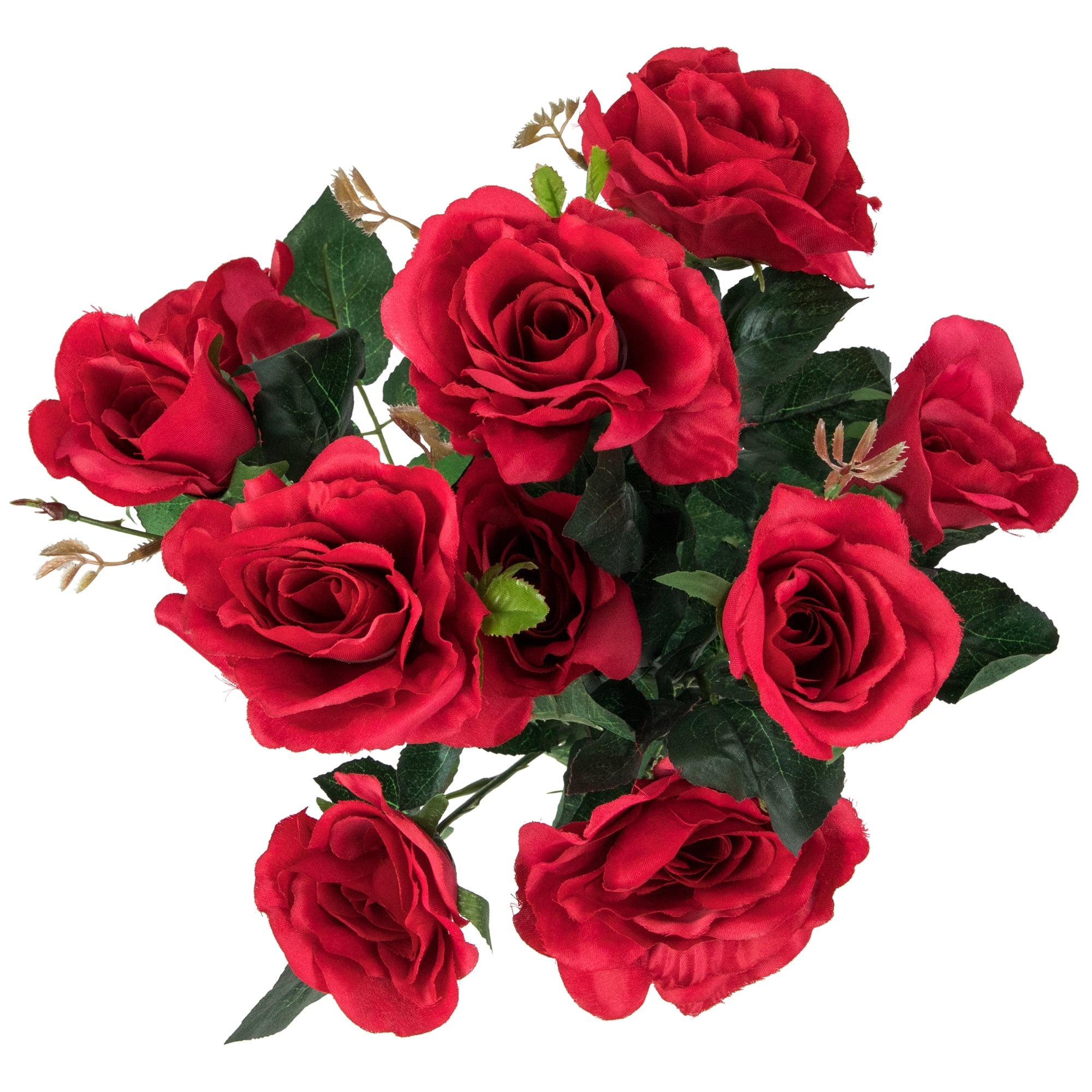 18" Red Artificial Floral Rose Bush