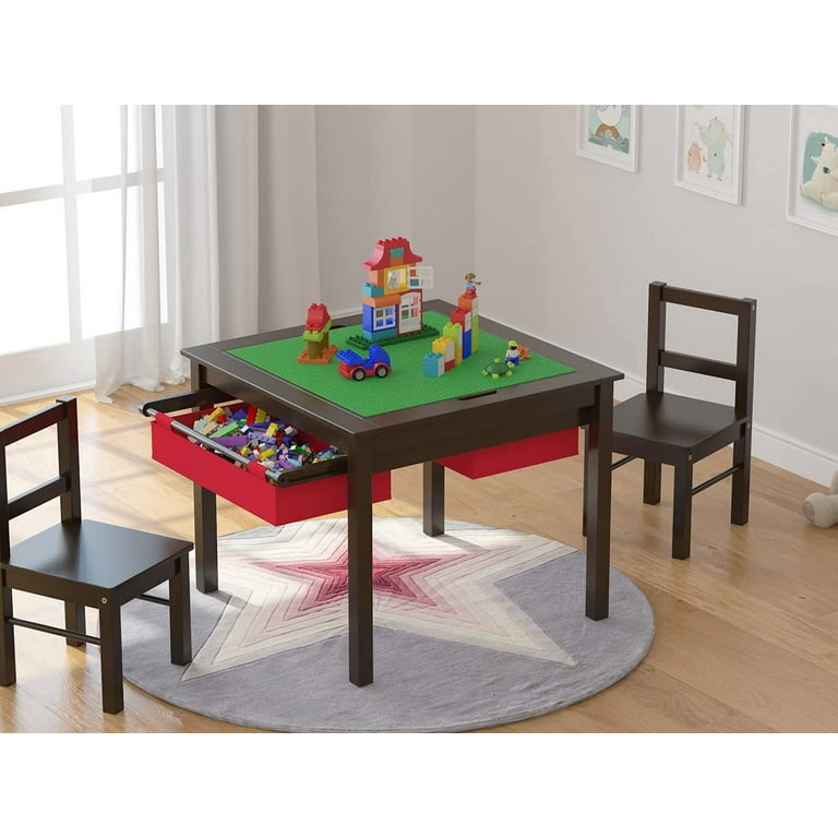 2-in-1 Kids Activity Table and 2 Chairs Set with Storage Building