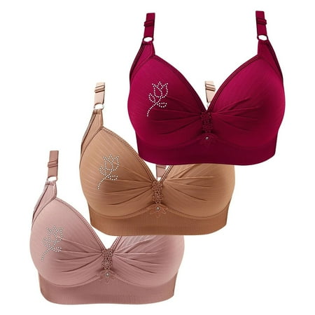 SNOWSONG Push Up Bras for WomenClearance! Wireless Bras Mixed Color 3-Pack Women s Seamless Breathable Lingerie Plus Size Non-Steel Ring Bra Bras for Women Comfy Bras for Women Red 48