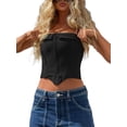 thumbnail image 1 of Lucakuins mujeres corsé Bandeau Tops Color sólido verano Casual sin tirantes cremallera sin mangas fuera del hombro Crop Tops Streetwear Lucakuins moda, 1 of 9